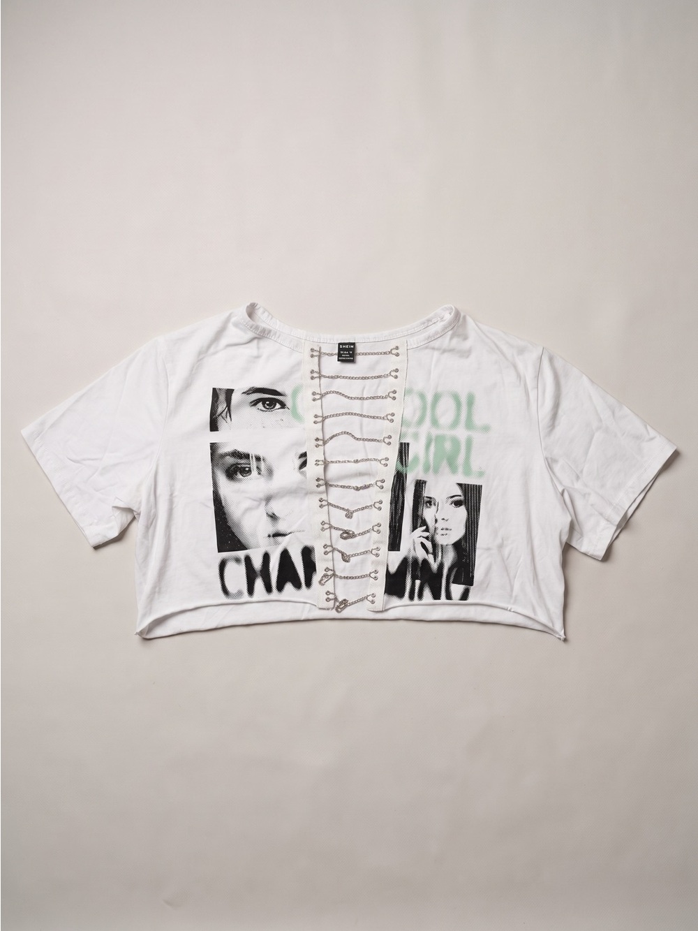 SHEIN White Graphic Lace-Up Crop Top